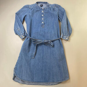 GAP Denim Dress Medium Blue Long Sleeve Tie Belt Cottagecore Prairie Cowgirl